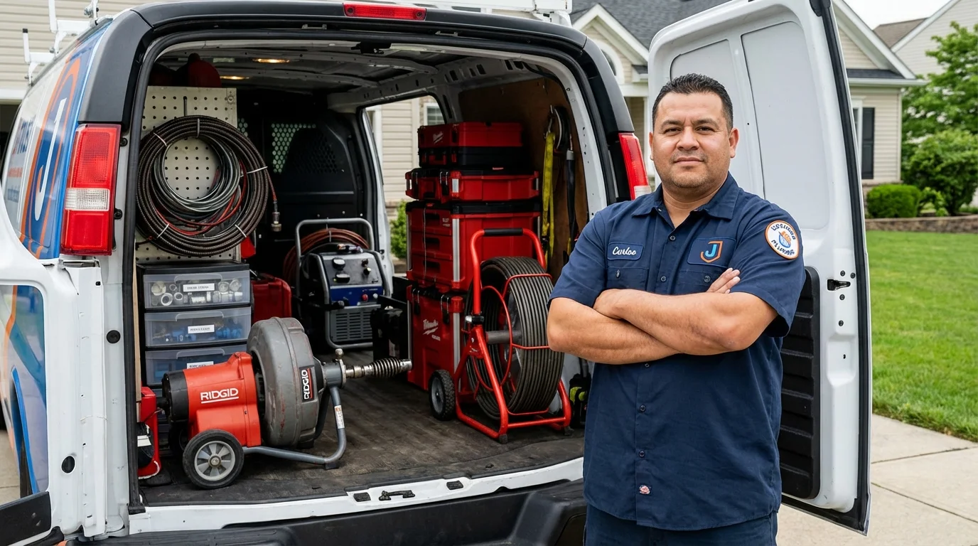 Professional drain cleaning equipment and Johns Plumbing LLC plumber in Willimantic