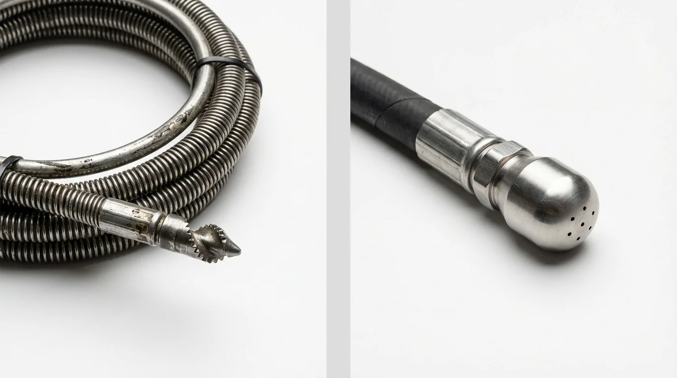 Drain snake cable and hydro jetting nozzle used for drain cleaning in Willimantic, CT
