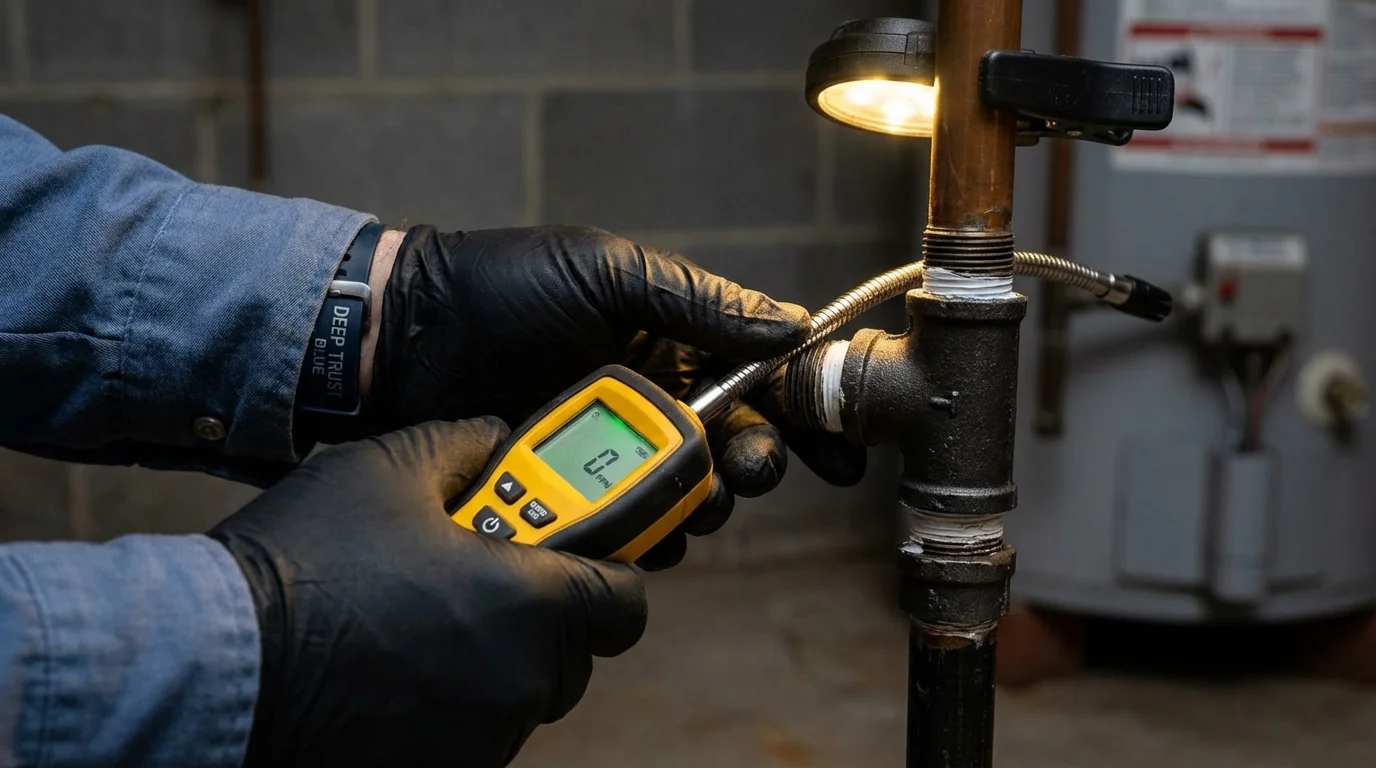 Gas leak detection with electronic sniffer by Johns Plumbing LLC in Willimantic