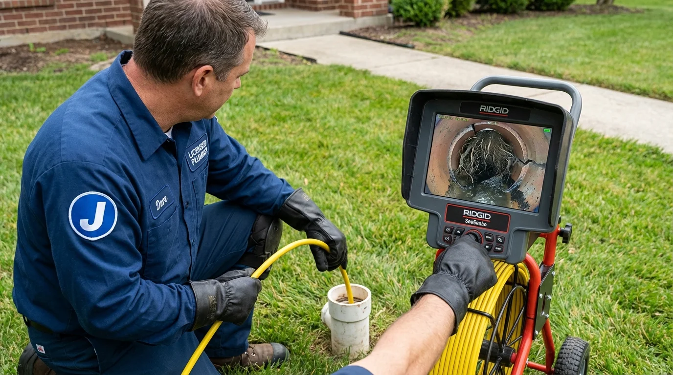 Sewer camera inspection being performed by Johns Plumbing LLC in Willimantic
