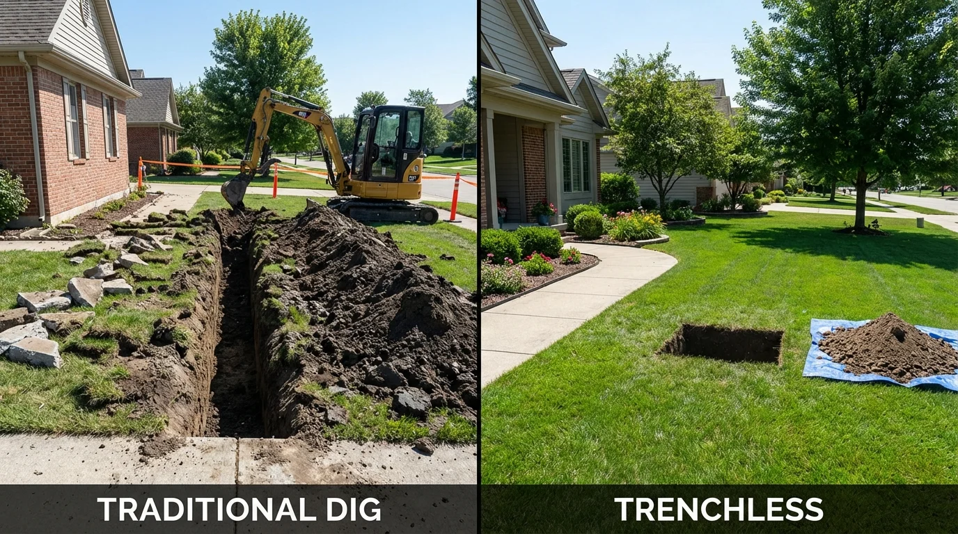 Trenchless sewer repair with minimal yard damage versus traditional excavation in Willimantic, CT